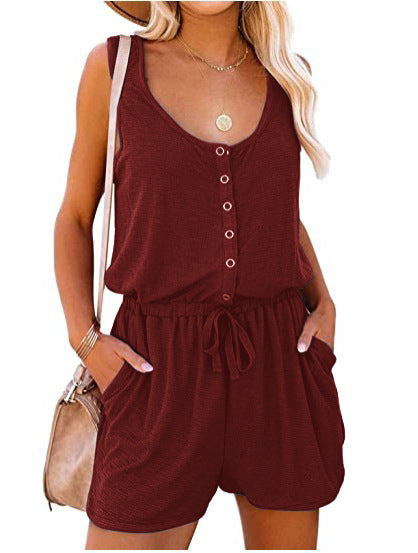 Damen Jumpsuit mit knöpfbarem Dekolleté und praktischen Taschen R&B