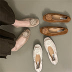 Damen Ballerinas mit zierlicher Blumenapplikation und weichem Veloursleder R&B