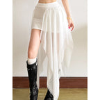 Damen Maxi-Skirt mit fließendem Chiffon und asymmetrischem Schnitt R&B