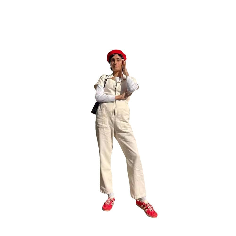 Damen legerer Jumpsuit mit praktischen Taschen und Reißverschluss R&B