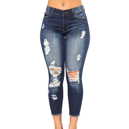 Damen Skinny Jeans mit modischem Destroyed-Look und hoher Taille R&B