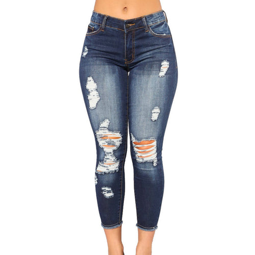 Damen Skinny Jeans mit modischem Destroyed-Look und hoher Taille R&B
