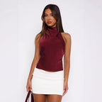 Damen Elegantes Hochgeschlossenes Top aus Satin R&B