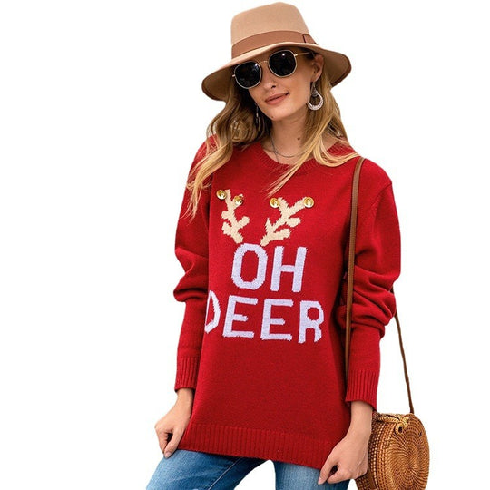 Damen Großer Strickpullover mit festlichem Motiv R&B