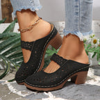 Damen Modische Clogs mit floralem Cut-Out-Design und komfortablem Blockabsatz