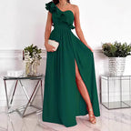 Damen Maxikleid mit asymmetrischem Schnitt und voluminösem Rüschendetail R&B