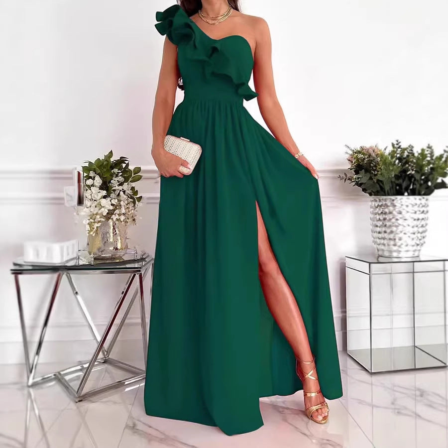 Damen Maxikleid mit asymmetrischem Schnitt und voluminösem Rüschendetail R&B