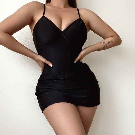 Damen Eleganter Wickel-Badeanzug mit hüftbedeckendem Rock R&B