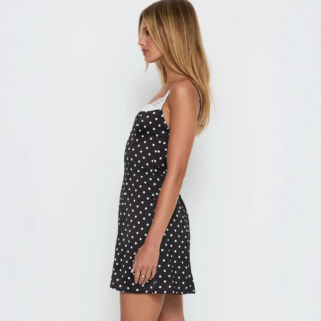 Damen Minikleid mit Spaghettiträgern und Spitzenbesatz R&B