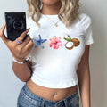Damen Crop-Shirt mit tropischem Motiv und figurbetontem Schnitt R&B