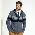 Herren modischer Strickhoodie mit kontrastierenden Zierstreifen und praktischen Taschen R&B