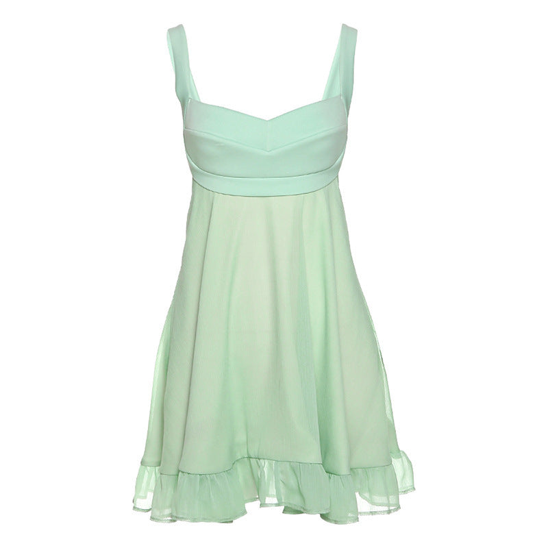 Damen luftiges Sommerkleid mit schwingendem Rock und Spaghettiträgern R&B