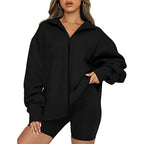 Damen Oversized Sweatjacke mit hohem Kragen und durchgehendem Reißverschluss R&B