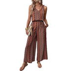 Damen Jumpsuit mit weitem Bein und V-Ausschnitt R&B