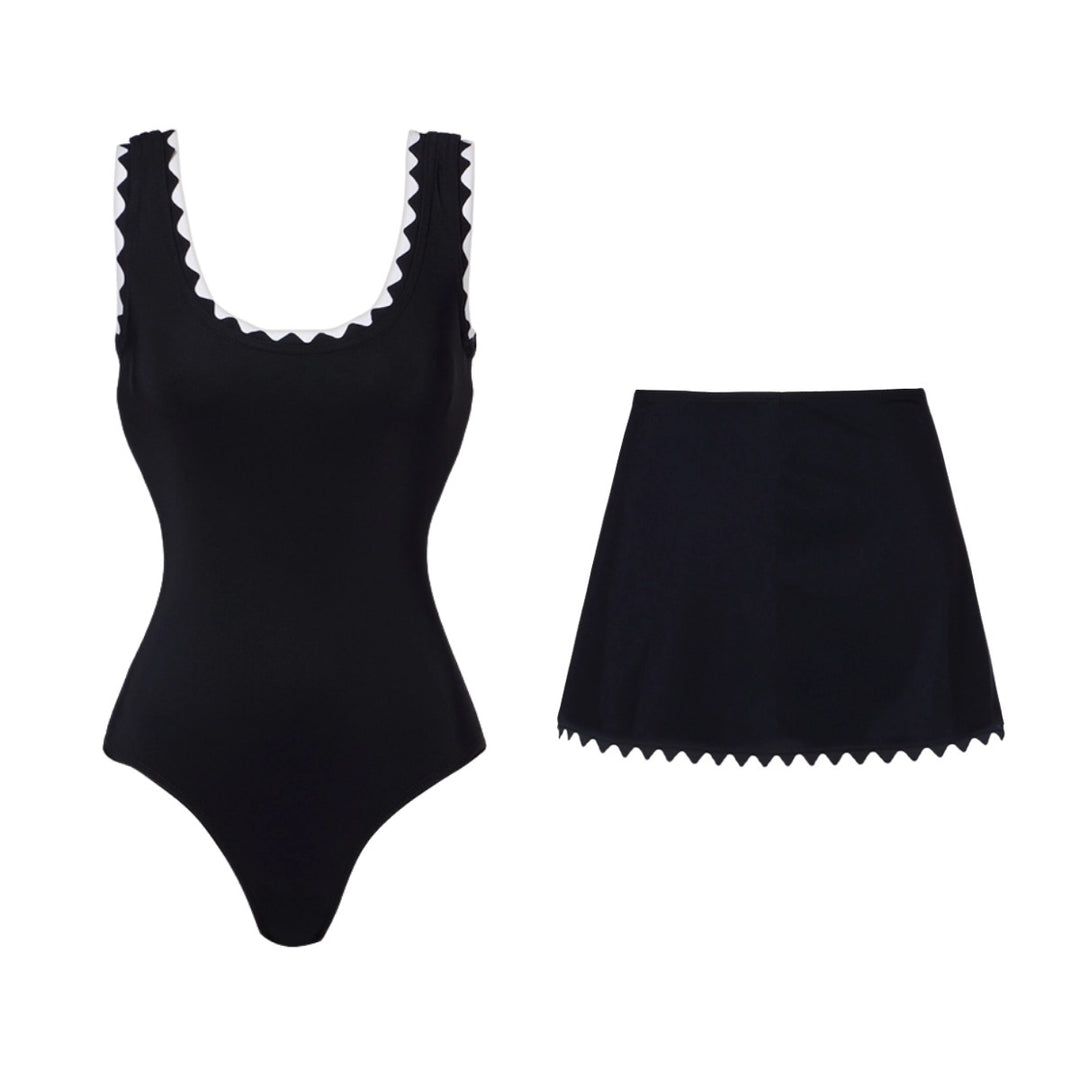 Damen Einteiler Badeanzug mit asymmetrischem Design und passendem Rock R&B