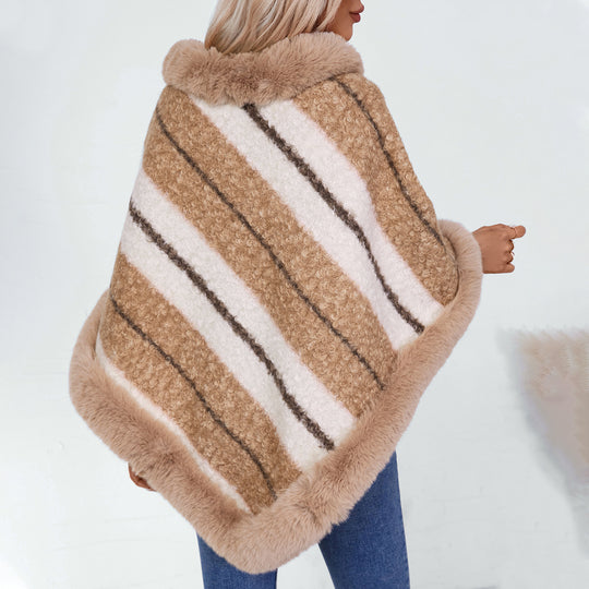 Damen eleganter poncho mit luxuriösem Fellbesatz R&B