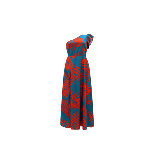 Damen Maxikleid mit asymmetrischen Rüschen und hohem Schlitz R&B