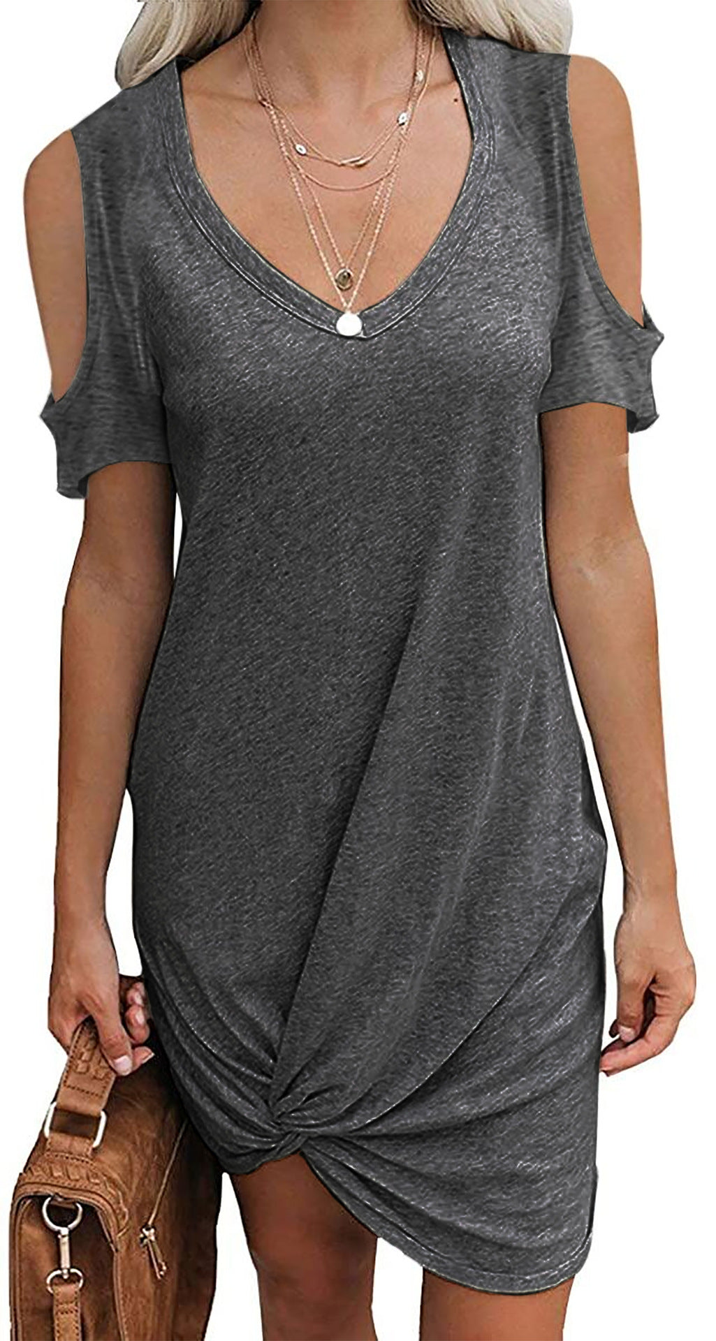 Damen Strandkleid mit knotenförmigem Saum und schulterfreiem Design R&B