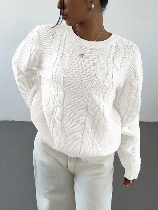 Damen Grobstrickpullover mit zeitlosem Zopfmuster und lässigem Schnitt R&B