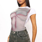 Damen Bodysuit mit modernen Druckdesigns und figurbetontem Schnitt R&B