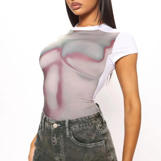 Damen Bodysuit mit modernen Druckdesigns und figurbetontem Schnitt R&B