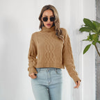 Damen Grobstrickpullover mit hohem Kragen und Zopfmuster R&B