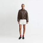 Damen Modische Kunstlederjacke mit weitem Schnitt und Taillengürtel R&B