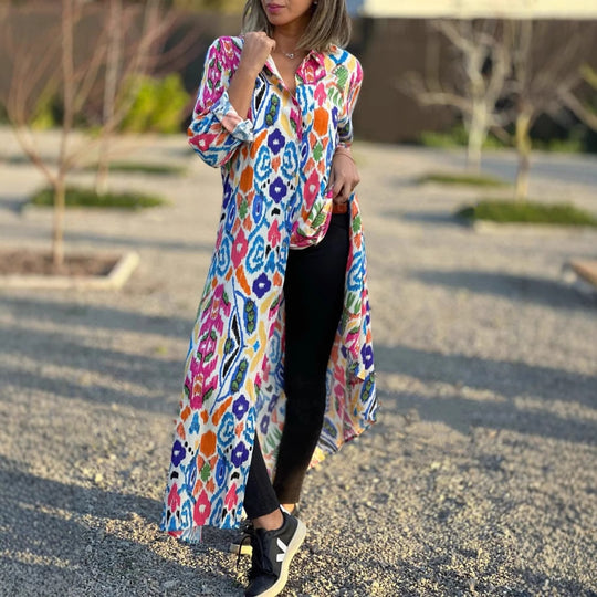 Damen Maxikleid mit elegantem Muster und fließendem Schnitt R&B