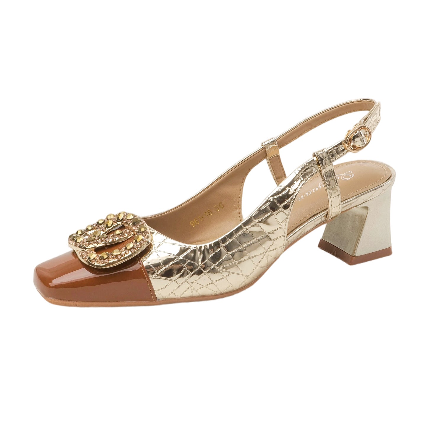 Damen Slingback-Pumps mit luxuriösem Schmuckelement und modischem Blockabsatz