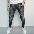 Herren Skinny Fit Jeans im kreativen Rissdesign und bunten Farbsklecks R&B