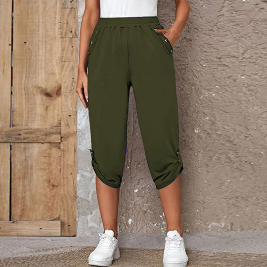 Damen Bequeme Culotte-Hose mit dekorativen Knopfdetails R&B