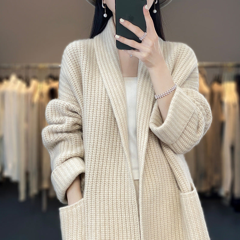 Damen Gemütlicher Strickcardigan mit tiefen Taschen R&B