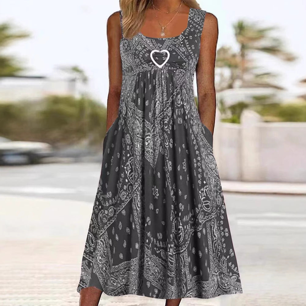 Damen Sommerliches Maxikleid mit elegantem Bandana-Muster und praktischen Taschen R&B