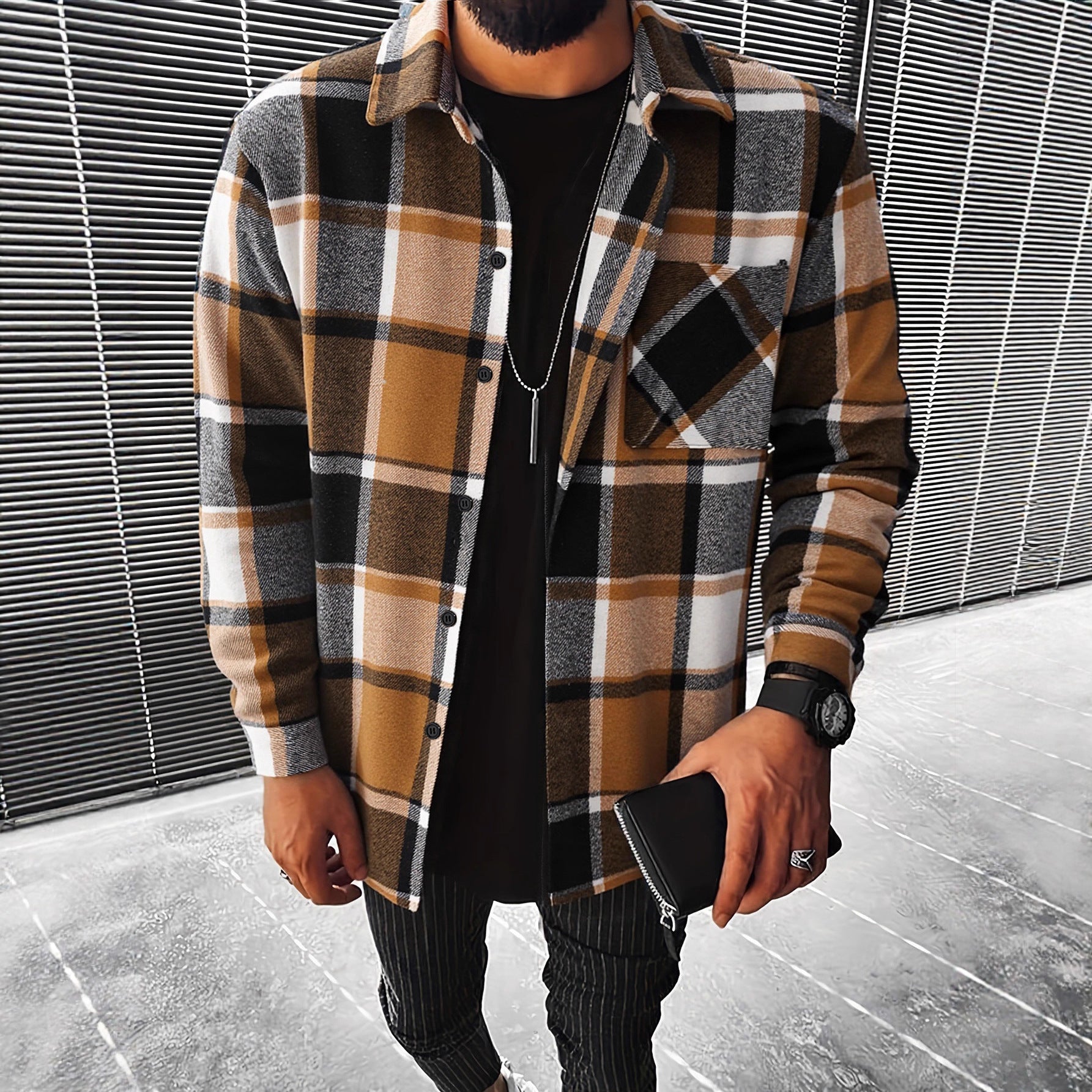 Herren Karierte Flanell Hemdjacke R&B