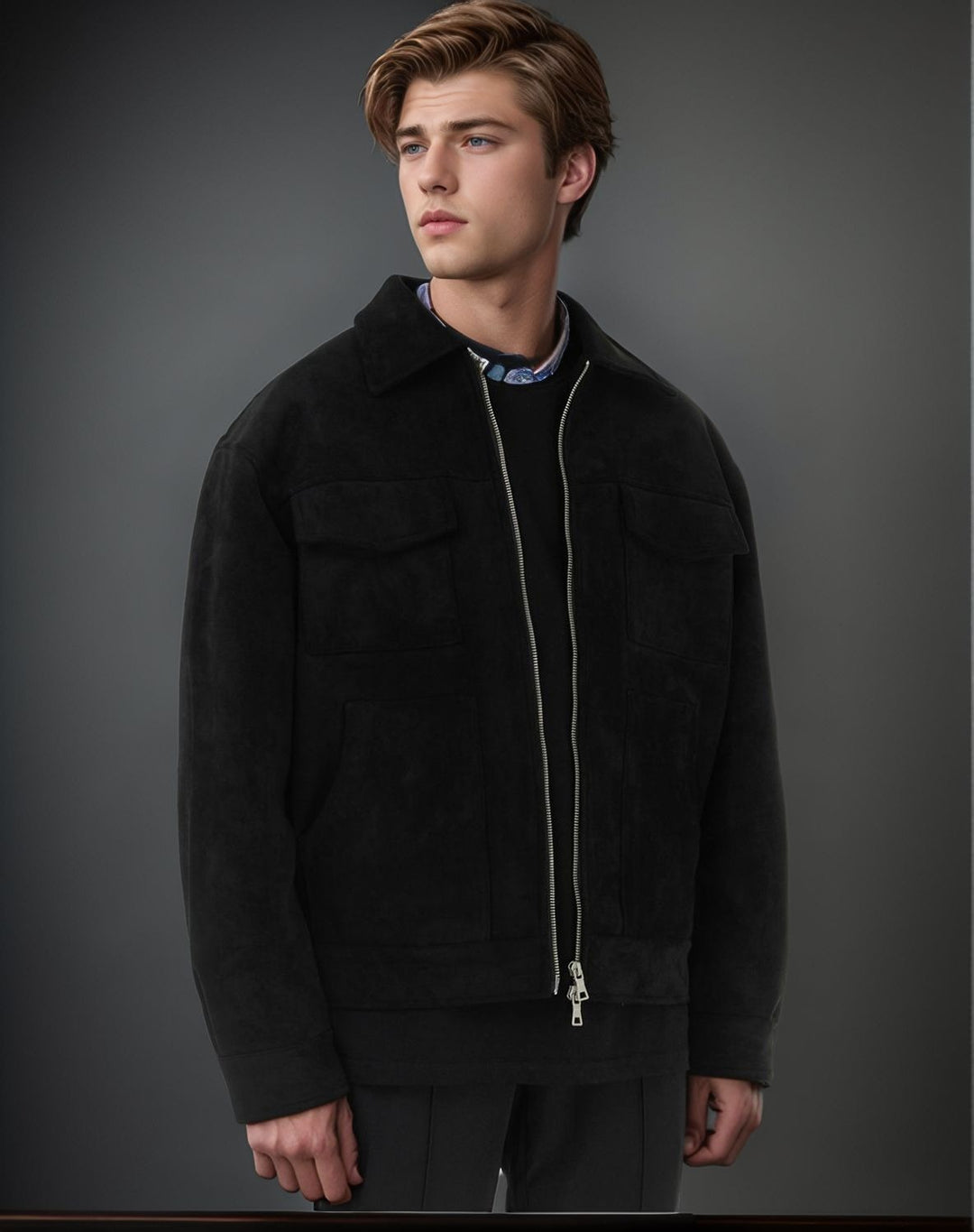 Herren modische Jacke mit praktischen aufgesetzten Taschen und Reißverschluss R&B