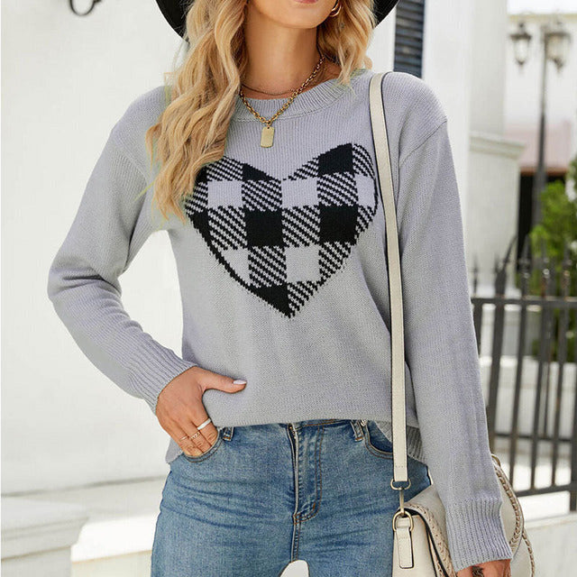R&B | Herz Strickpullover mit Karos Acryl Stilvoll, Bequem