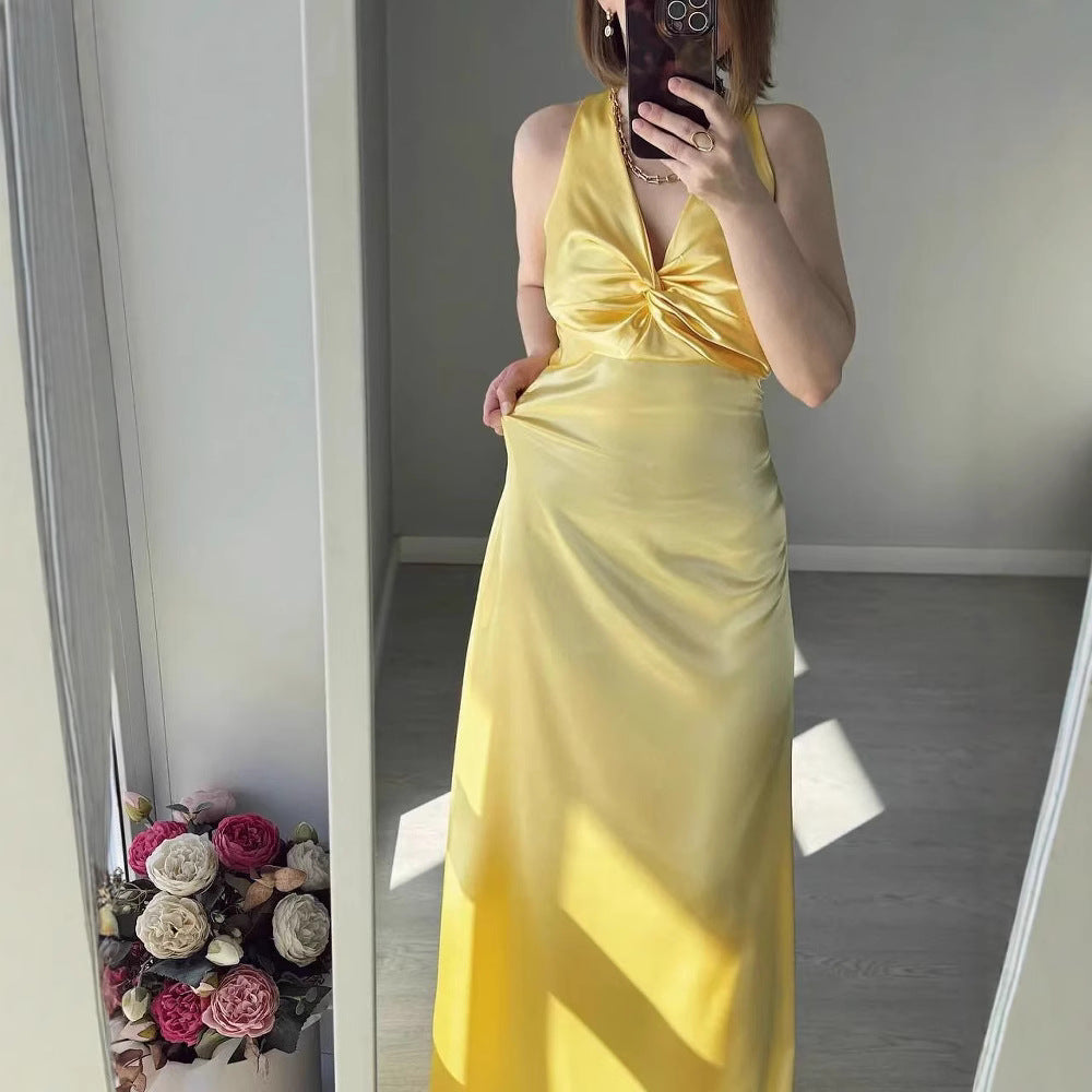Damen Figurumspielendes Maxikleid mit elegantem V-Ausschnitt und Raffungen R&B