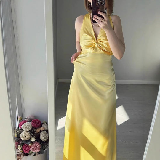 Damen Figurumspielendes Maxikleid mit elegantem V-Ausschnitt und Raffungen R&B