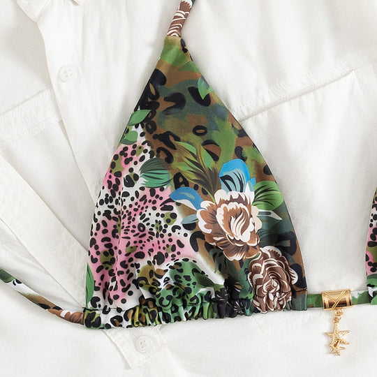 Damen Triangel-Bikini mit floralem Camouflage-Design R&B