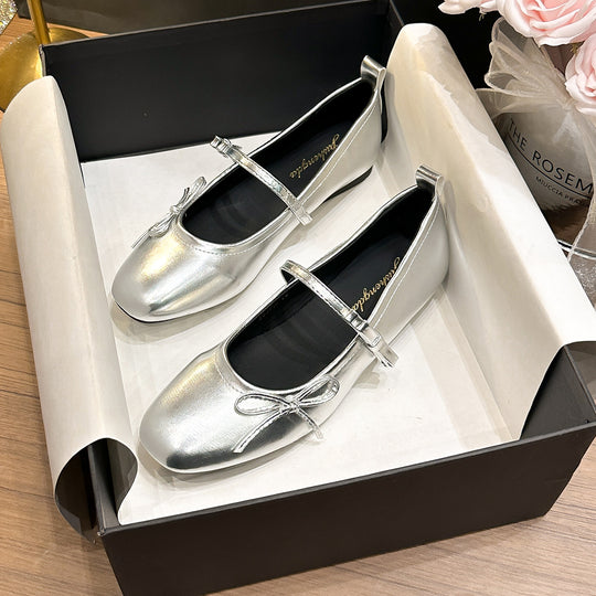 Damen Ballerinas mit schimmerndem Obermaterial und verspieltem Schleifendetail R&B