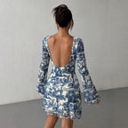 Damen Minikleid mit tiefem Rückenausschnitt und eleganter Printgestaltung R&B