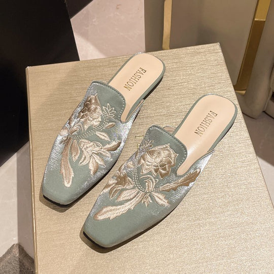 Damen elegante Mules mit floralen Stickereien R&B