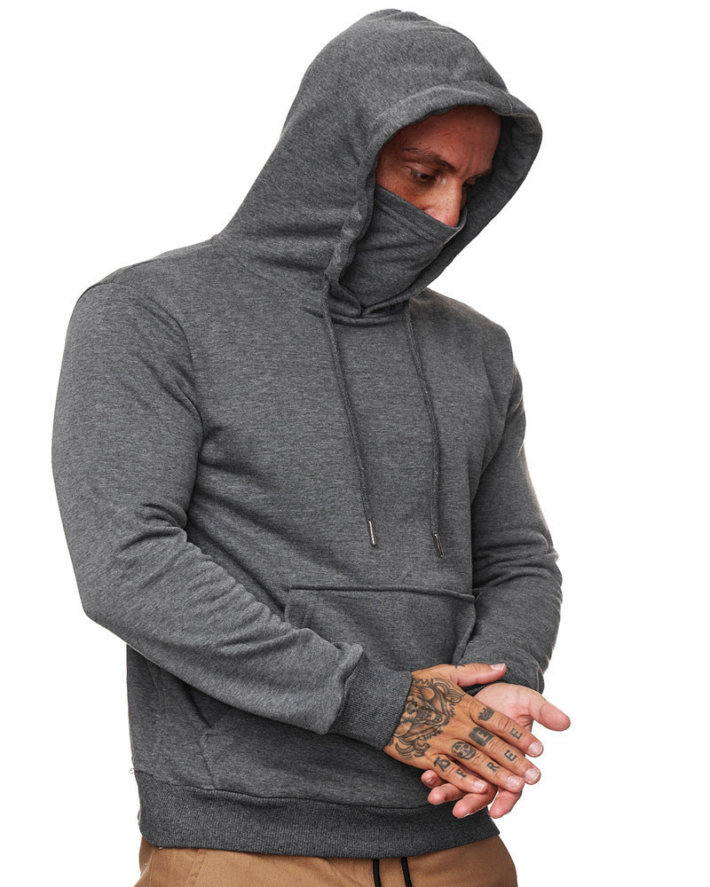 Herren nan Kapuzenpullover mit integriertem Schlauchkragen-Mundschutz, Kängurutasche und Rippbündchen R&B
