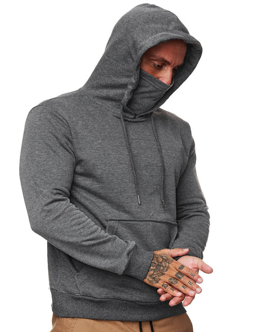 Herren nan Kapuzenpullover mit integriertem Schlauchkragen-Mundschutz, Kängurutasche und Rippbündchen R&B
