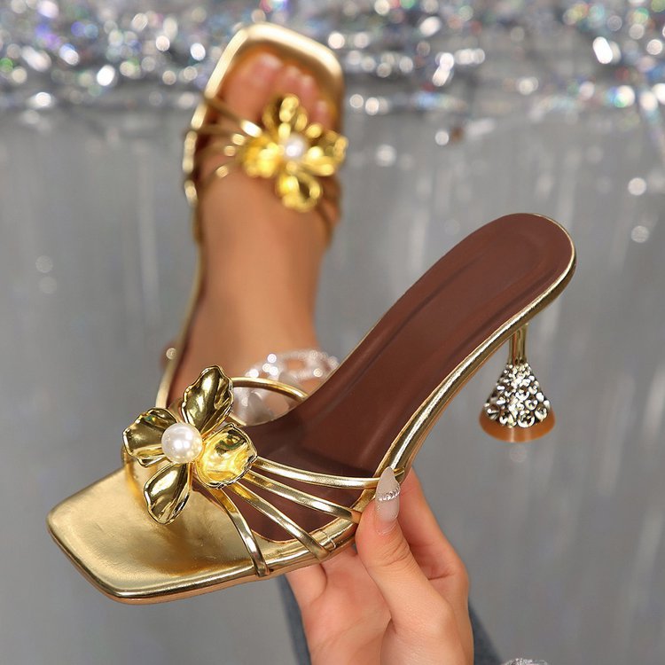 Damen Sandaletten mit floralem Design und elegantem Glasklauen-Absatz R&B
