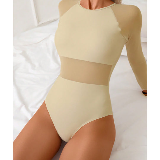 Damen Langärmliger Badeanzug mit transparenten Einsätzen R&B