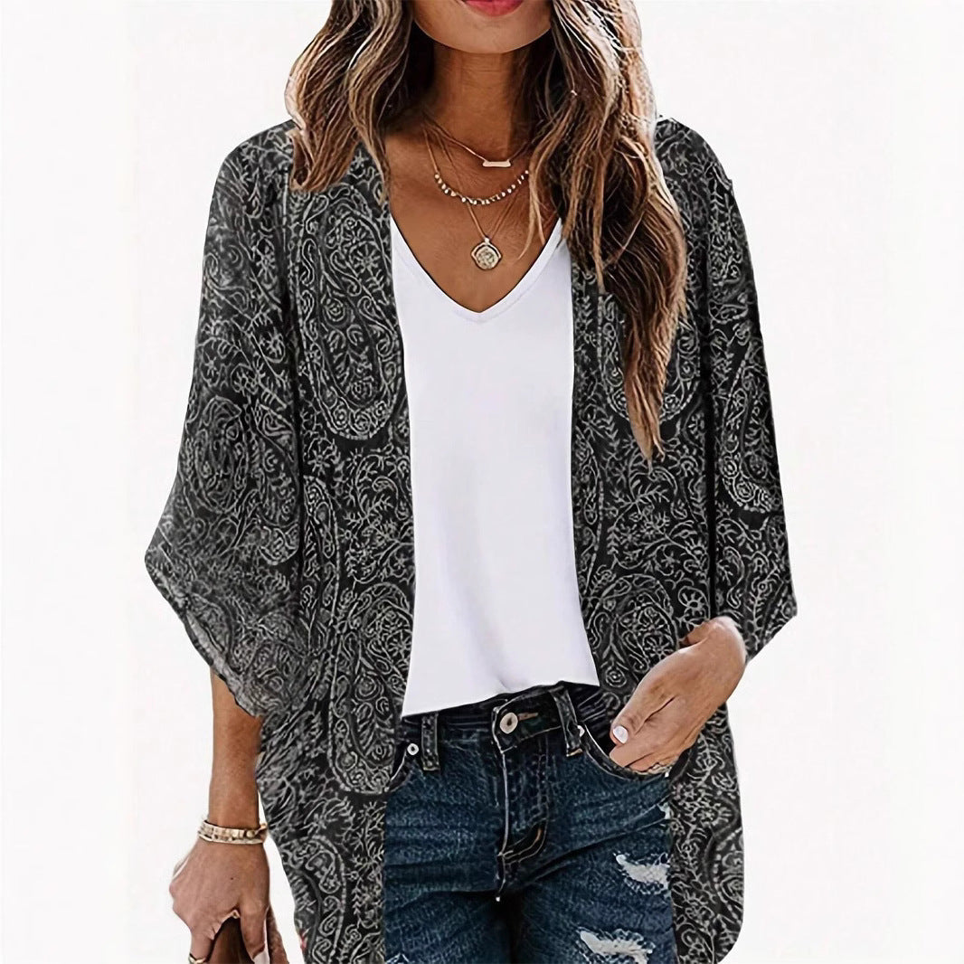 Damen Kimono-Jacke mit trendigem Muster und lockerem Schnitt R&B
