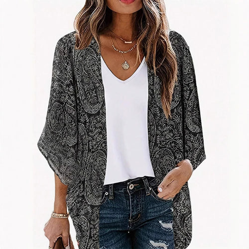 Damen Kimono-Jacke mit trendigem Muster und lockerem Schnitt R&B