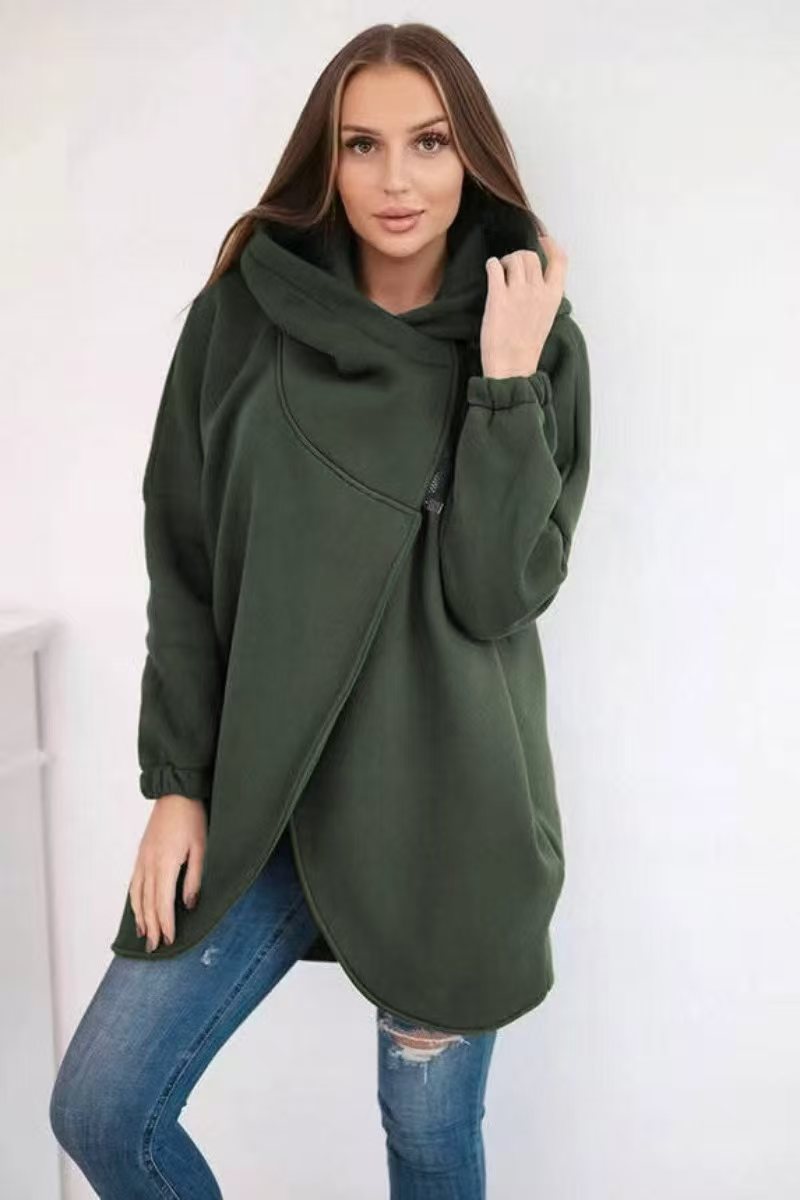 R&B | Zip Kapuzenpullover mittellange Fleece Sweatjacke