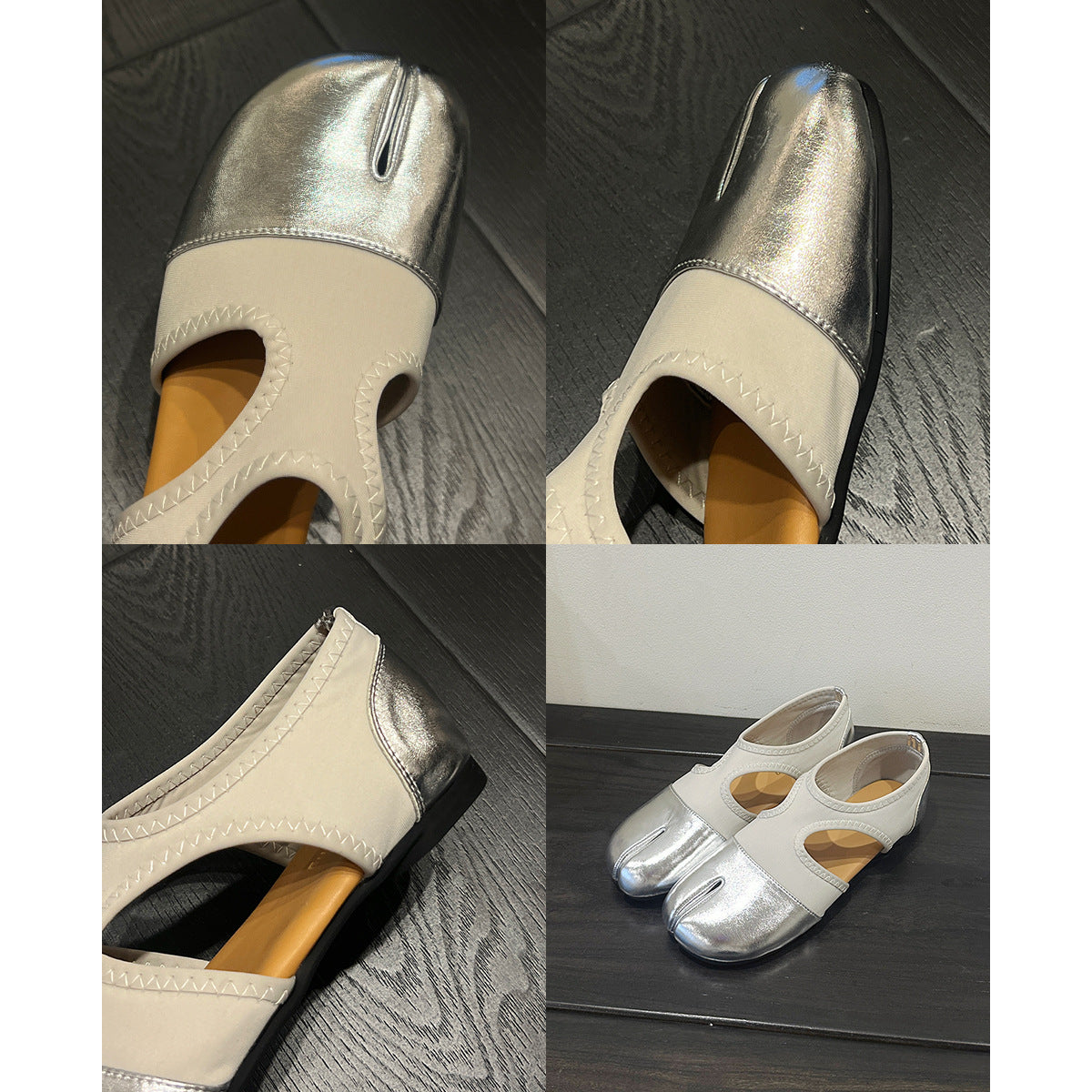 Damen elegante Slipper mit modischen Cut-Outs und funkelndem Metalleffekt